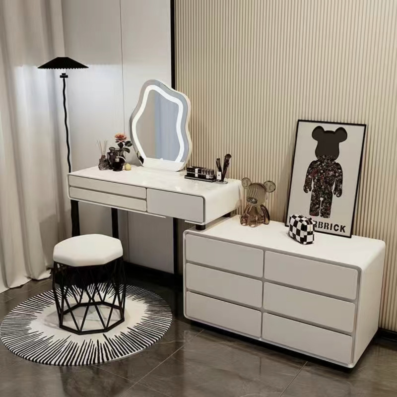 2025 nuevo estilo de lujo ligero de madera maciza cómoda dormitorio moderno simple esquina maquillaje armario de almacenamiento escritorio en uno