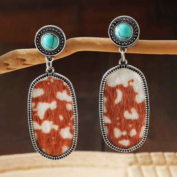Qingdao Daili Jewelry Wholesale Cross-Border E-Commerce Supply 1 Pair of Retro Western Style Turquoise Decorative Earrings