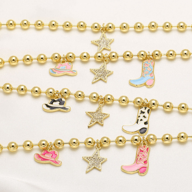 AS Jewelry's best-selling cross-border product on AliExpress is the full-zirconium pentagram bracelet with oil-drip high-heel shoe beads brb63