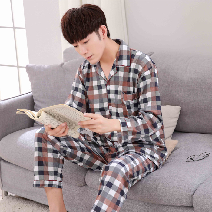 2024 nuevo pijama a cuadros para hombres primavera y otoño algodón de manga larga tamaño grande otoño y invierno para hombres se puede usar ropa para el hogar