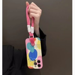 ins幾何笑臉波浪紋適用iPhone13斜跨繩15ProMax蘋果14P女12小書包