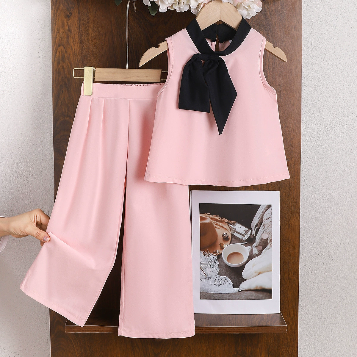 Summer multicoloured set, trousers sleevless, European style, wholesale, round collar, oversize