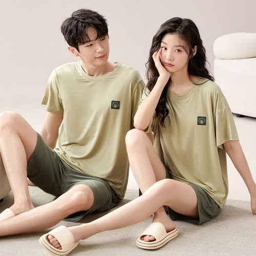 Modal Couple's Summer Thin Short-Sleeve Shorts Nightgown Set for Men and Women, Cool Sensation Home Wear Set, Wearable Outside