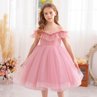 Cross-border princess dress puffy yarn Little girl dance performance birthday host high-end girl dress piano costume