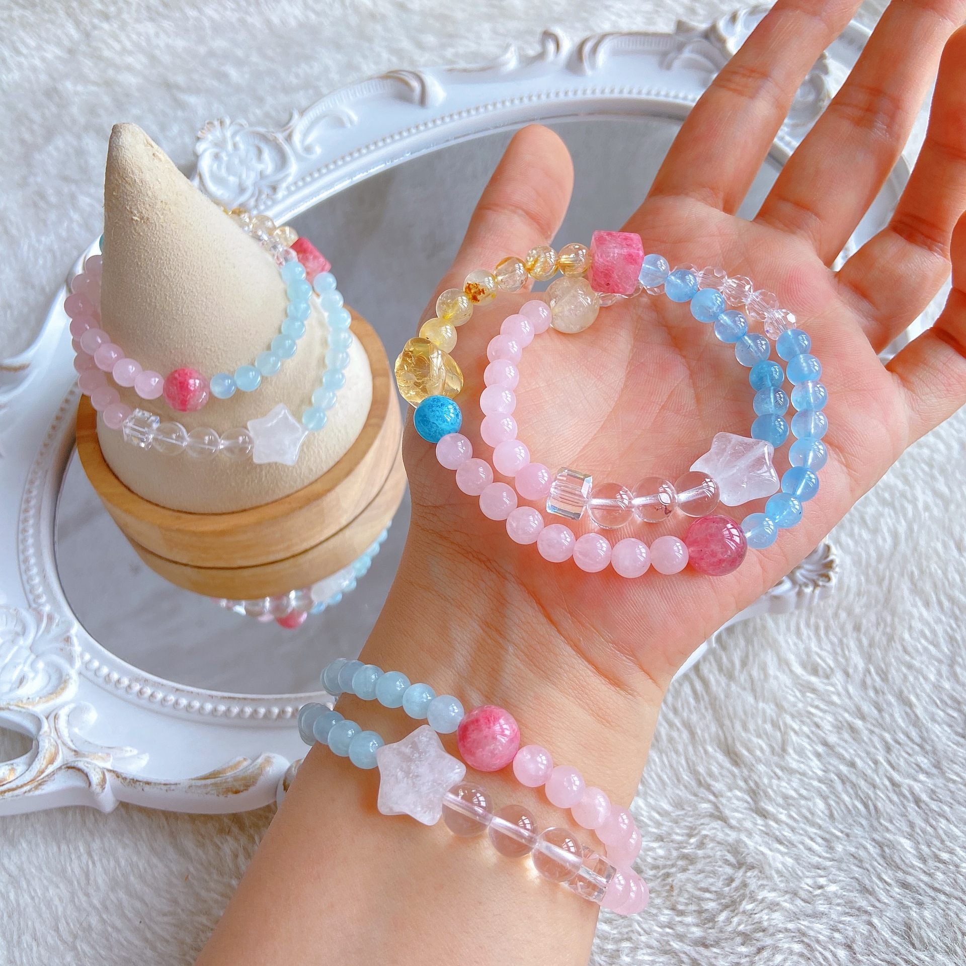 아쿠아마린 로즈 쿼츠 듀오바오 더블 서클