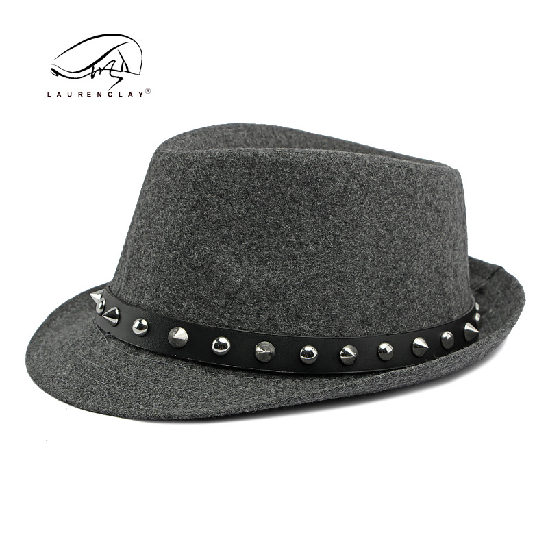 Clásico sombrero de lana Jazz hombres y mujeres nuevo sombrero de remache sombrero de caballero británico retro pequeño sombrero de jugador de bolos moda juvenil femenina