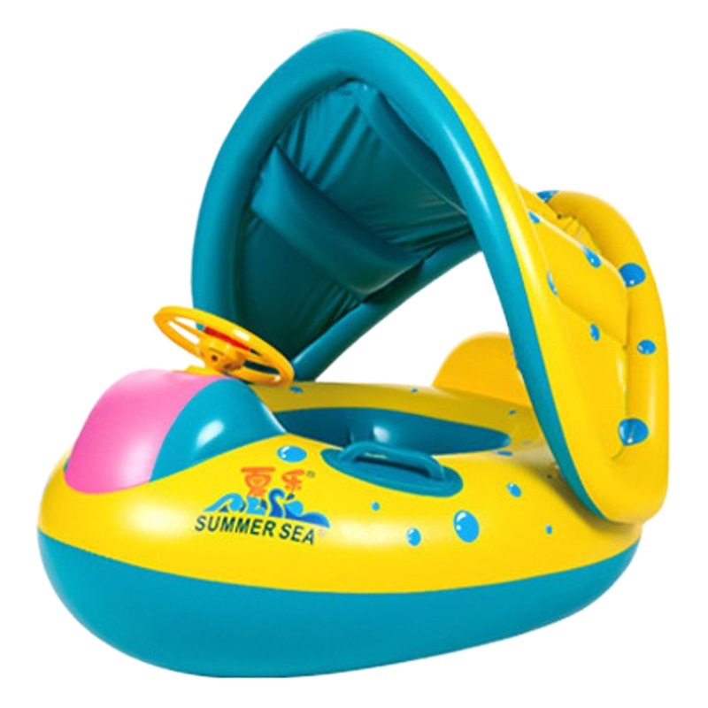 Anillo de natación infantil Barco de natación inflable de verano anillo de asiento con cuerno de protección solar sombrilla juguetes de agua