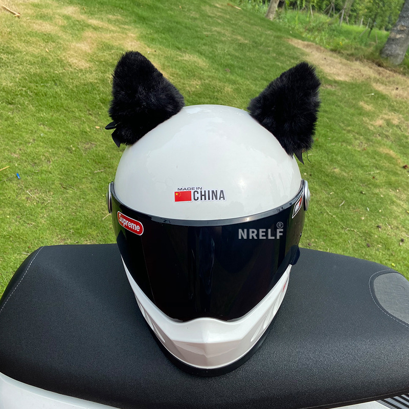 Fashion helmet decoration cute female rider motorcycle motorcycle electric car hat plush cartoon ears detachable