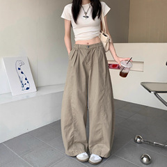 2025美式复古卡其色弯刀裤2025女秋季显瘦百搭宽松阔腿裤长裤子