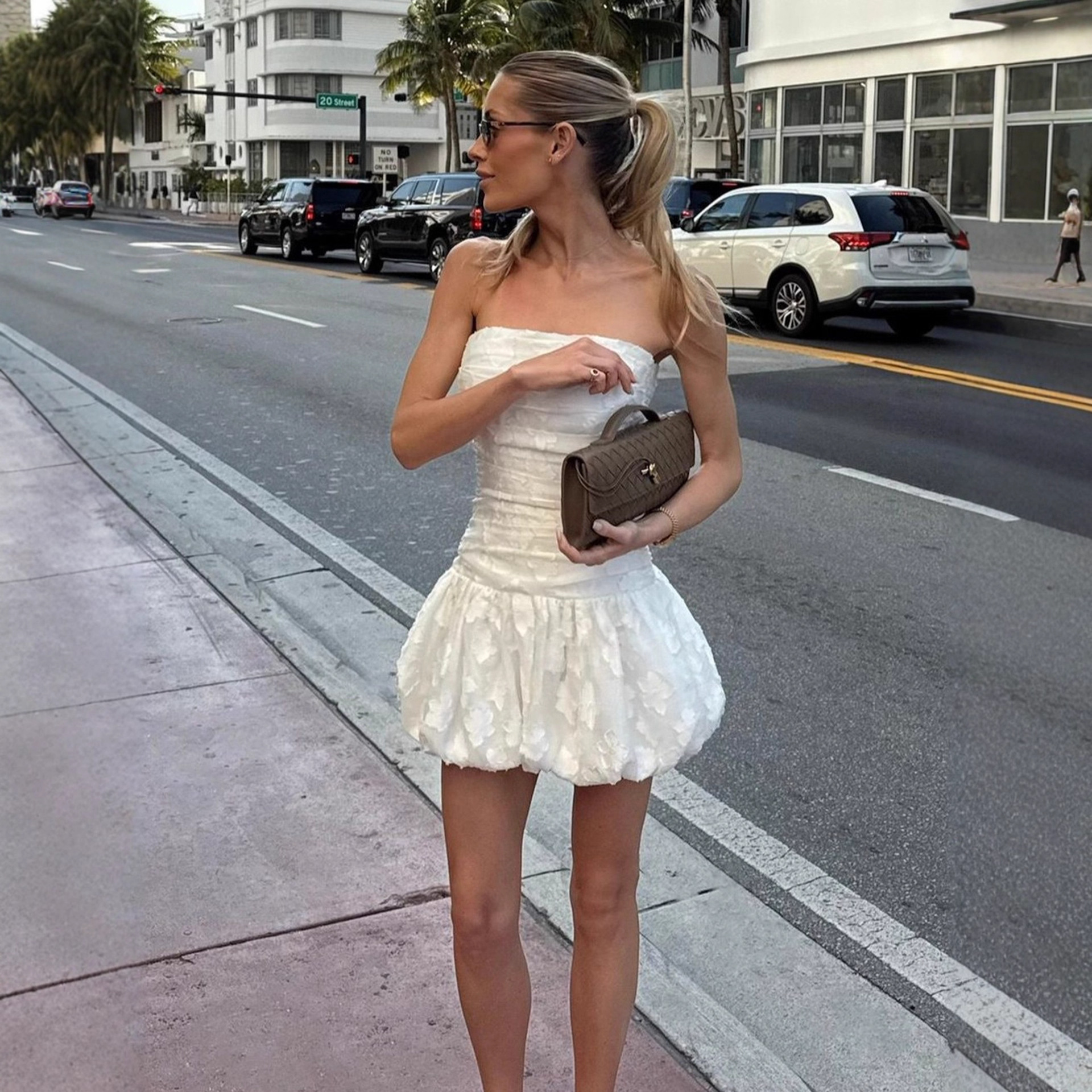 Ins Style Textured Princess Dress Pure Color Tube Top Dress Sexy Pure Waist Slimming Versatile Flower Bud Skirt