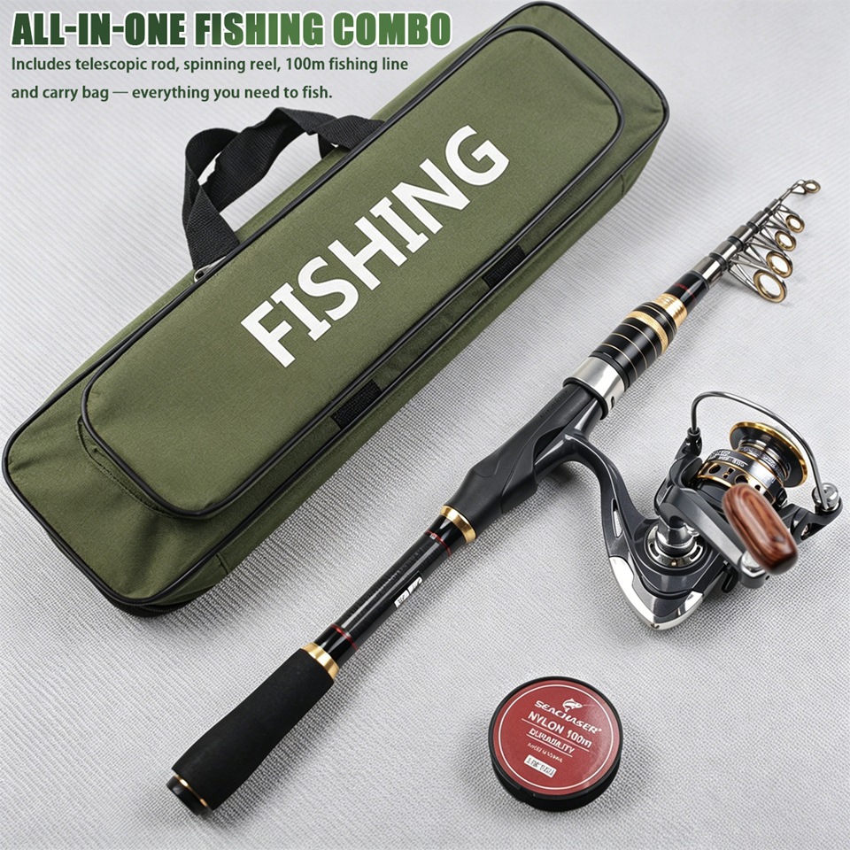 New Fishing Gear Set, Ultra-Short Sea Rod, Spinning Reel, Fishing Gear Bag, Fishing Line Combination, Portable Fishing Rod, Cross-Border Fishing Gear