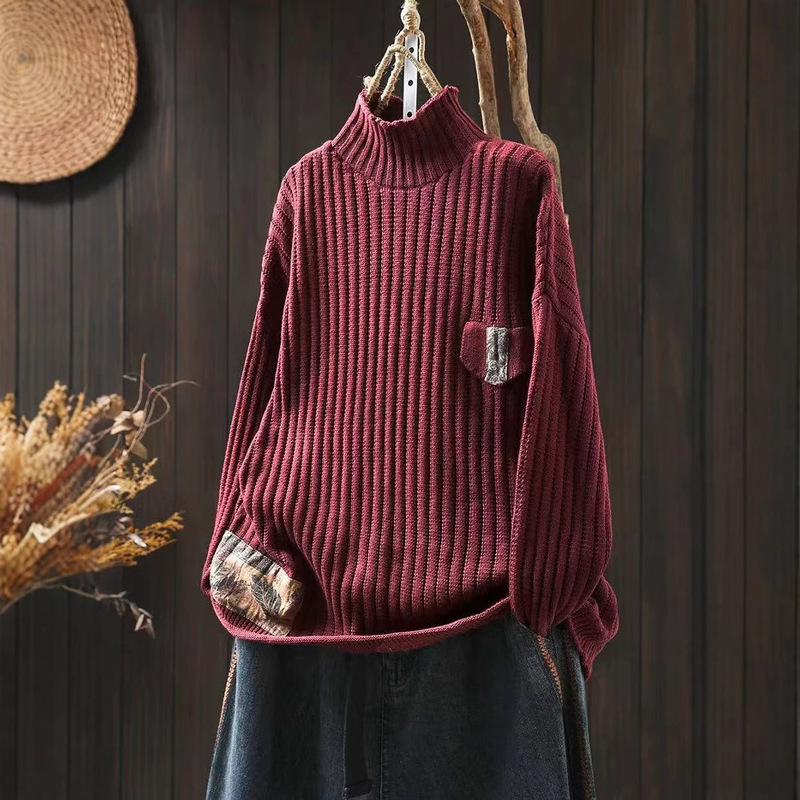 Autumn and Winter New High Neck Cotton Sweater Women's plus size Retro Ethnic Style Loose Pullover Sweater Autumn and Winter New High Neck Cotton Sweater Women's plus size Retro Ethnic Style Loose Pullover Sweater