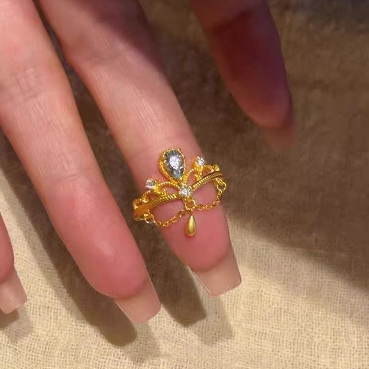 复古宫廷风海蓝皇冠戒指女简约精致轻奢高级感小众独特设计感指环|undefined