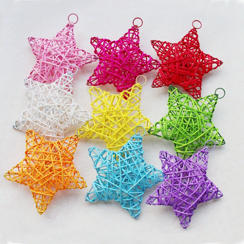 natural rattan three -dimensional 15cm color pentagonal ball Christmas tree golden five -star decorative pendant star light