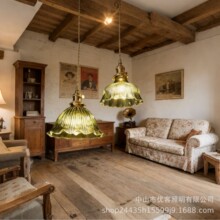 老上海床头吊灯餐厅loft复古黄铜玻璃灯北欧吧台民宿绿色花苞灯具