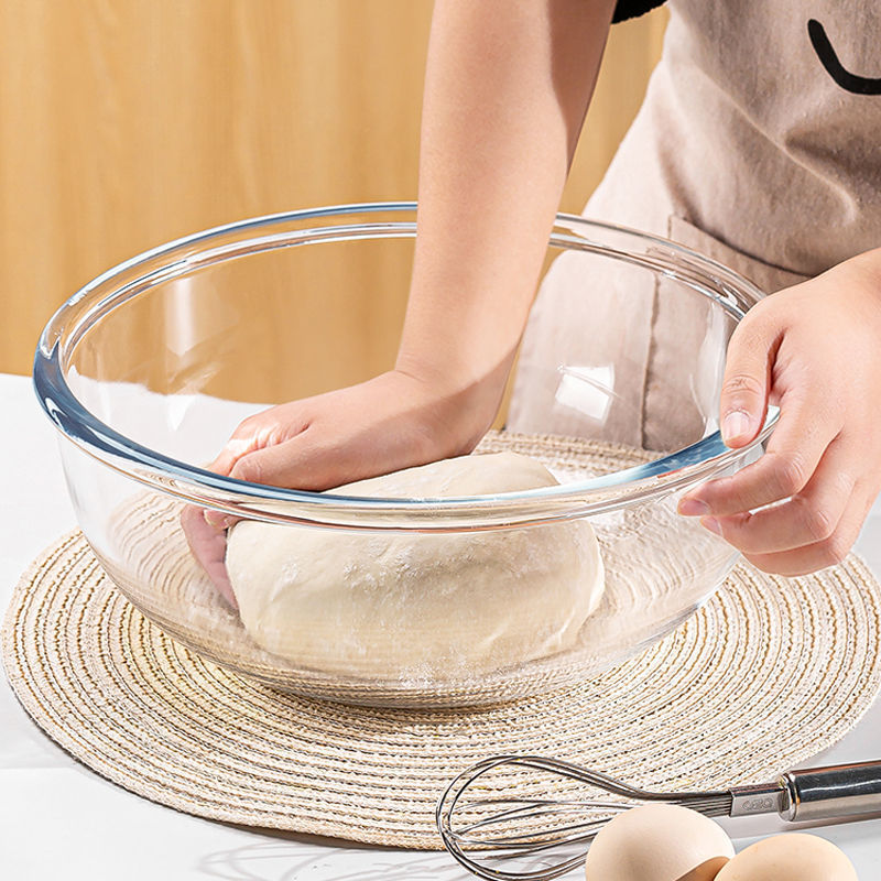 Glass Bowl Transparent Household Salad Bowl Glass and Basin with Lid Baking Bowl Thickeneded Large Salad Bowl Instant Noodle Bowl