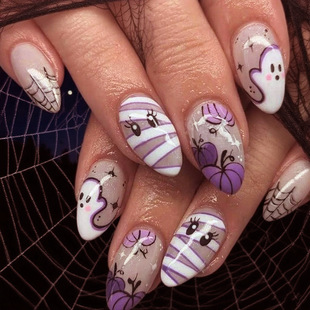 Purple Pumpkin Ghost Mummy Halloween Creative New Ins Style Whitening Cross-Border Short Round Fake Nails