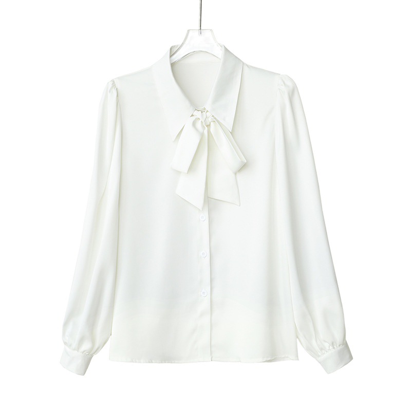 Autumn elegant white professional shirt with bow