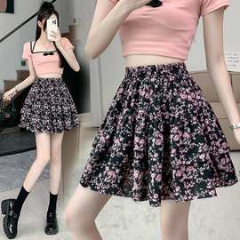 夏季新款高腰百褶蛋糕裙小公主碎花短裙