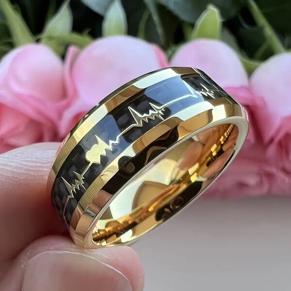 New stylish 8mm stainless steel ring with heartbeat design with…