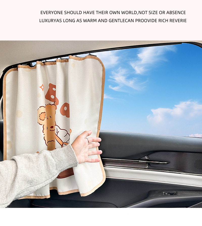 Blue Rain Sliding Track Embedded Car Sunshade Curtain Cute Bear Car Curtain Cartoon Sun Protection Heat Insulation Car Interior Curtain