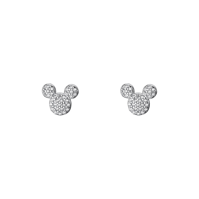 S999 Silver Mouse Stud Earrings For Women Sparkling Diamond Design_voghion.com
