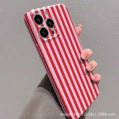 ストライプレッドとピンクのホットスタイル Apple 13 携帯電話ケース iPhone11/12/14/15/16promax ハードケースに適しています