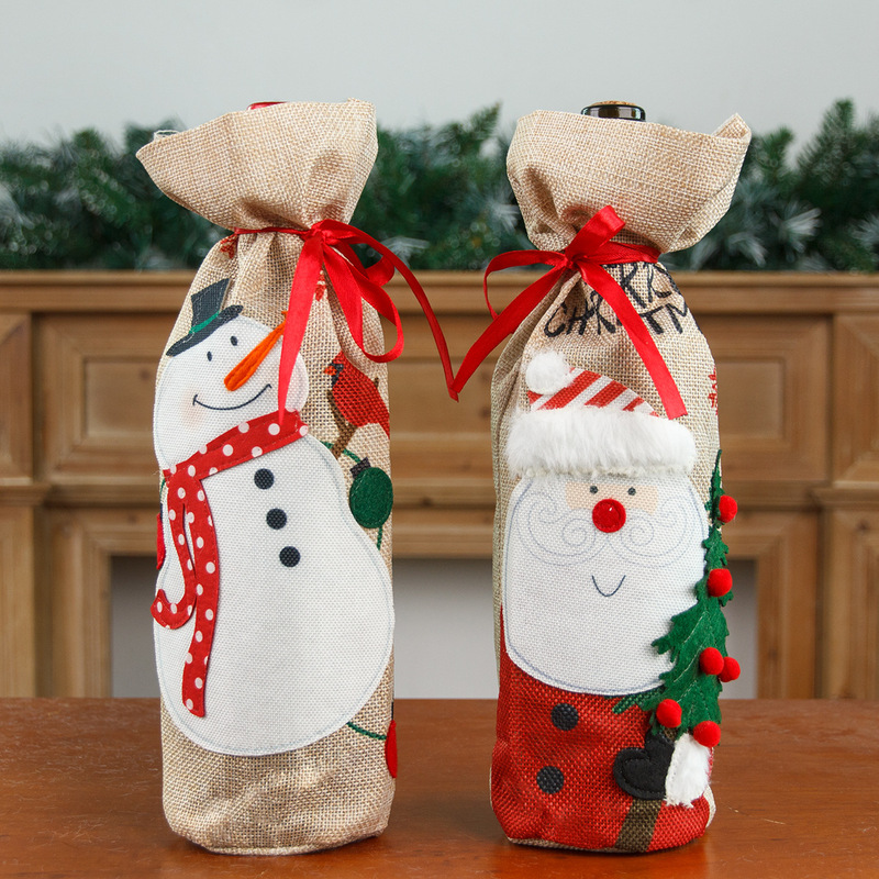 新品クリスマス装饰麻布刺繍ワインカバーワインボトル饰り酒瓶袋ワインバッグクリスマスワインボトルカバー|undefined