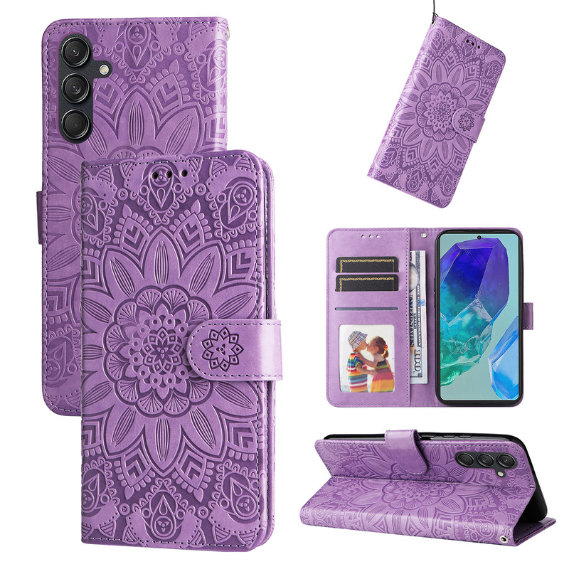 Samsung S25Ultra Embossed Phone Leather Case for Foreign Trade S23FE Card Flip Cover Sunflower Protective Case A16