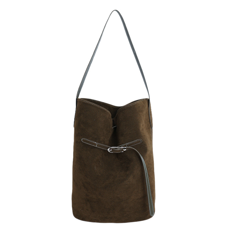 Casual Retro Suede Bag For Women 2025 New Arrival Commuter Versatile Shoulder Underarm Bag Simple Tote Bucket Bag - Thumbnail 5