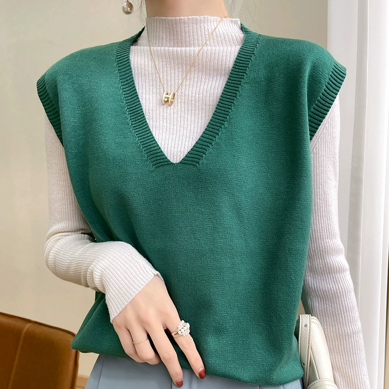 Осенний вязаный цветной жилет без рукавов, (перекрестная торговля), корейский стиль, V-образный вырез, оверсайз