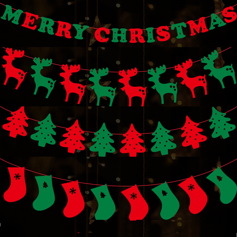 Christmas decorations flag flannel banner flag Christmas stocking deer snowflake ornaments scene layout cross-border wholesale