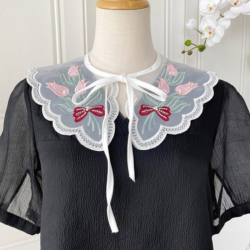 Organza con cordones pequeño chal collar falso estilo coreano de las mujeres decoración exterior con falda camisa cuello protección pequeña bufanda chaleco
