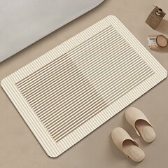 幾何学的なラインのシンプルなバスルームフロアマット、吸収性珪藻泥フロアマット、汚れにくくお手入れが簡単なバスルーム滑り止めマット