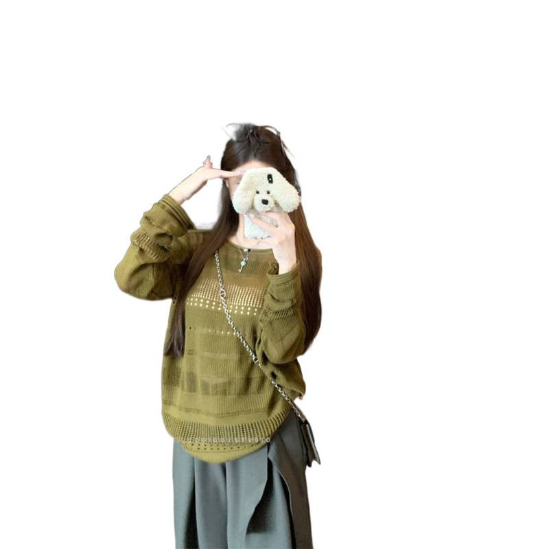 韩系气质辣妹重工镂空提花慵懒高级感针织罩衫女上衣|undefined