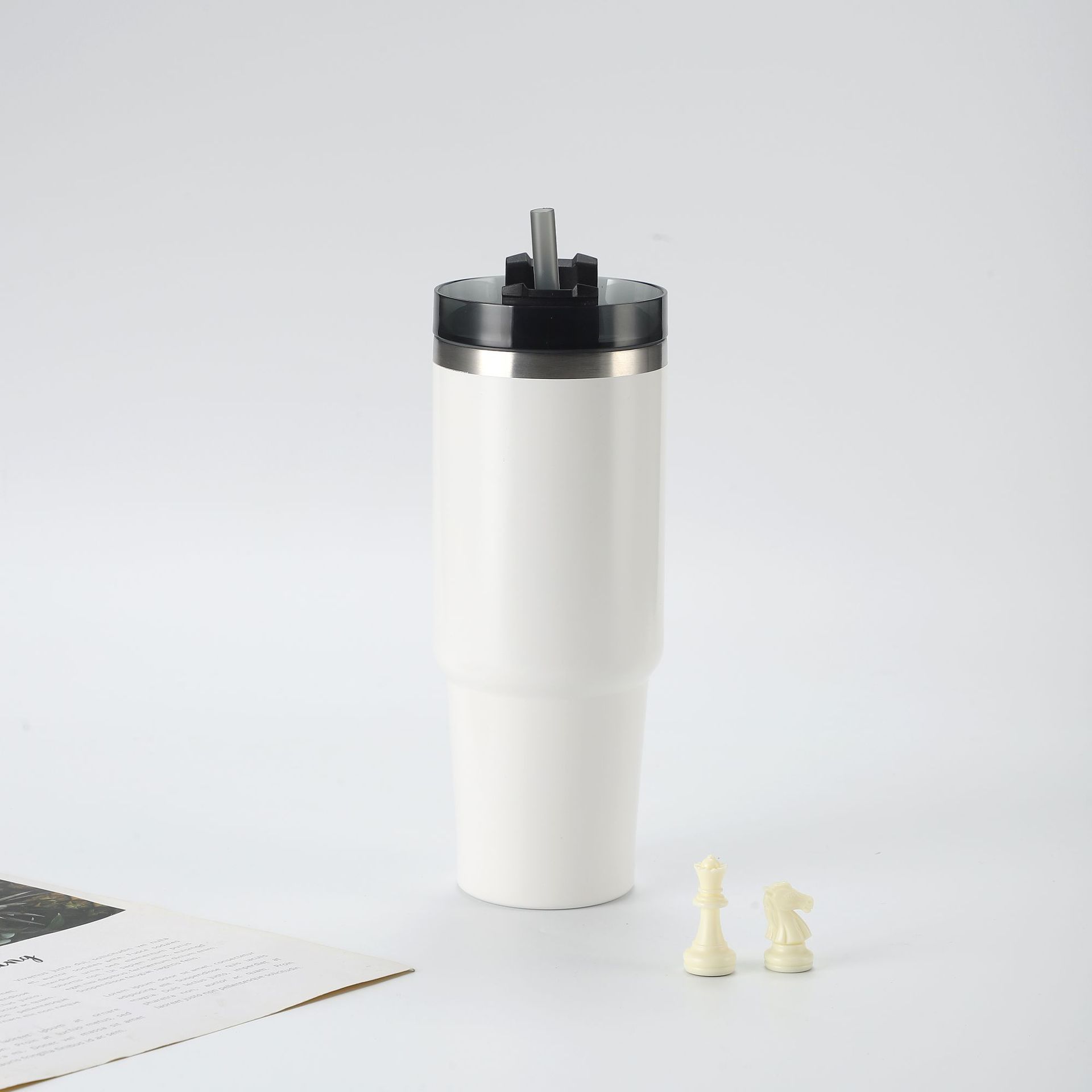 Taza de helado de acero inoxidable 304, doble capa, gran capacidad, con pajita