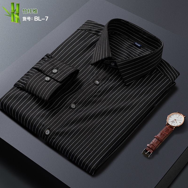 Los hombres de primavera nueva camisa de manga larga de fibra de bambú elástico de seda de hielo camisa a rayas delgada slim fit hombres de negocios ropa