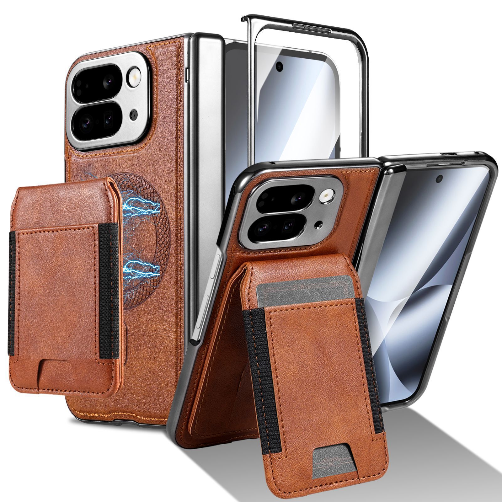 Suitable for Google Pixel10 Pro Fold folding mobile phone case, full shell film integrated magnetic card holder protective cover leather