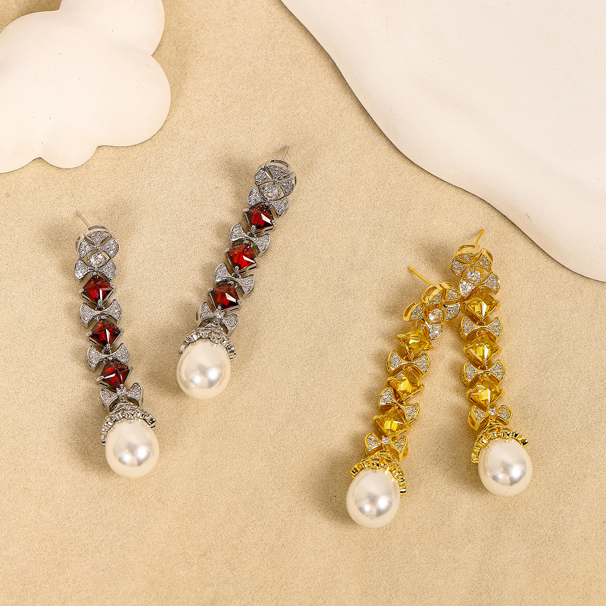 long design trend earrings pearl