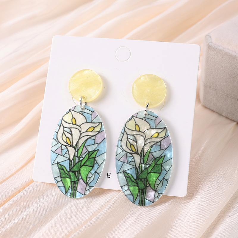 16g Weight Dangling Earrings Classification 1 Pair Quantity Holiday, Daily Occasion Acrylic Material Sunflower, Rose, Chrysanthemum Pattern Women's Gender Printing, Flowers Design Sweet Style 1 Pair Sweet Sunflower Rose Chrysanthemum Printing Flowers Arylic Dangling Earrings 3