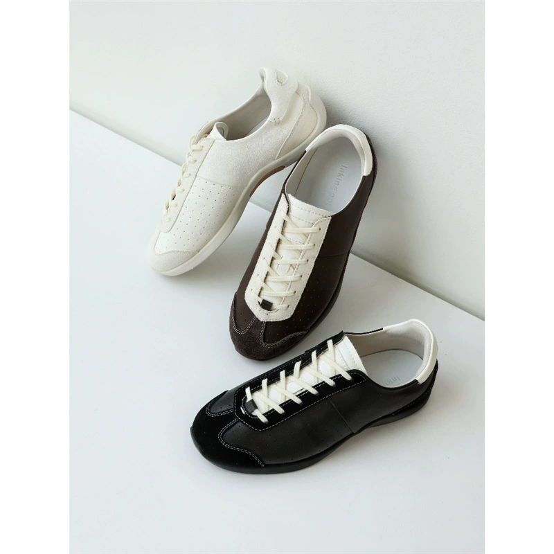 2025 новая модель, оптовая продажа, ретро, ​​на шнуровке, первый слой из воловьей кожи, контрастные цвета, балетные тренировочные туфли, туфли Форрест Гамп, повседневные спортивные туфли