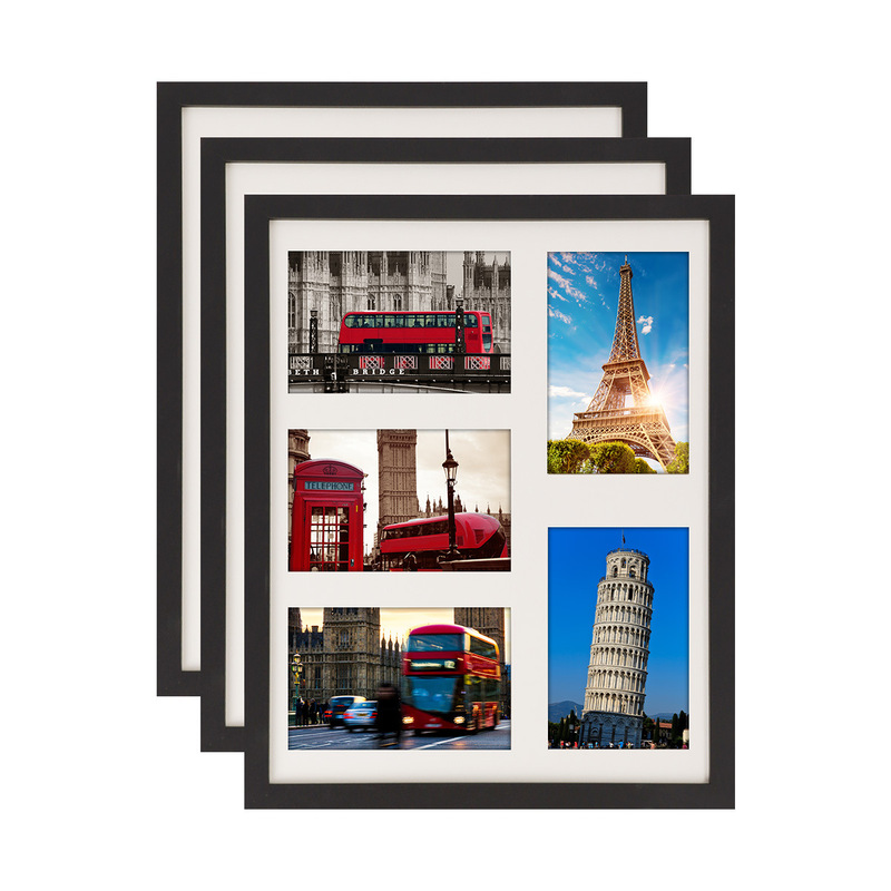 Manufacturer Wholesale Cross-Border Simple Black 11x14inch Photo Frame with 5 Holes 6inch Photo DIY Decorative Picture Frame Wall Hanging Set