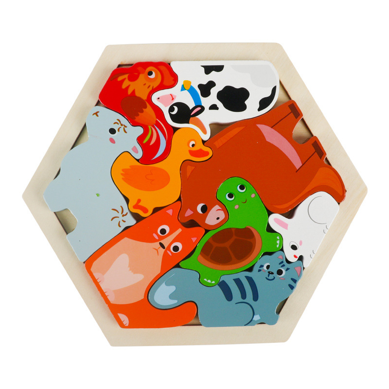 Dibujos animados para niños, rompecabezas de madera tridimensional creativo, rompecabezas de animales, rompecabezas de construcción de bloques de construcción, rompecabezas de tráfico image 10