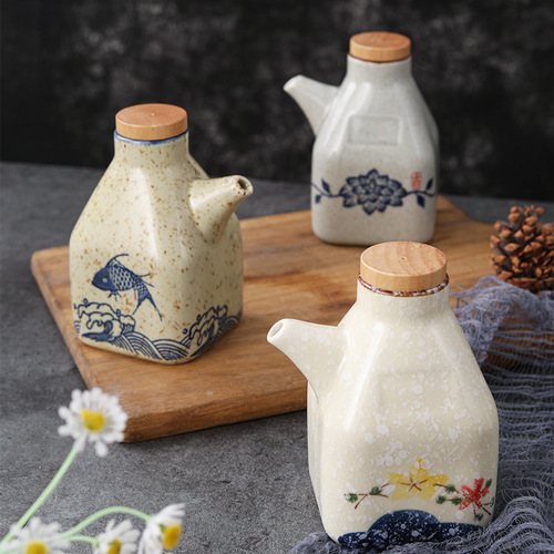 New Chinese style ceramic oil pot noodle restaurant commercial seasoning bottle kitchen dipping pot soy sauce bottle chili vinegar bottle small wine pot