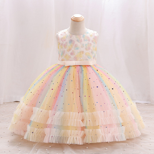 Girls toddlers host singer piano performance dresses catwalk baby ball gown fairy princess dress children's birthday gift party pageant dress for kids