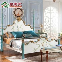 美式实木床1.8米公主床地中海风格家具田园彩绘双人1.5米主卧婚床