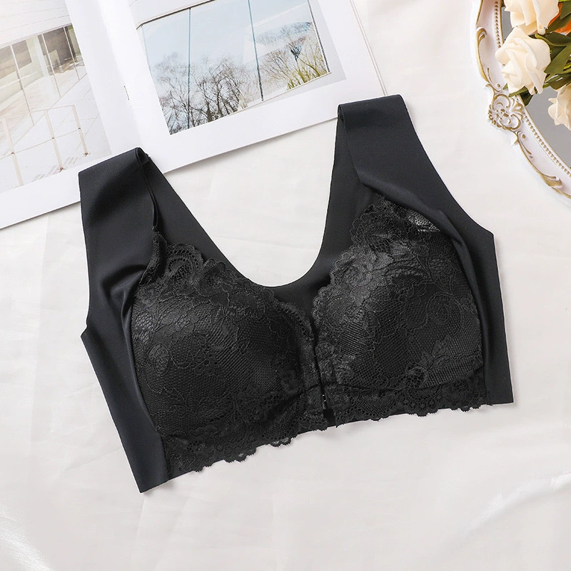 Lace Wireless Bra Top, European Style, Front-Closure, Plus Size (2–10mm?)