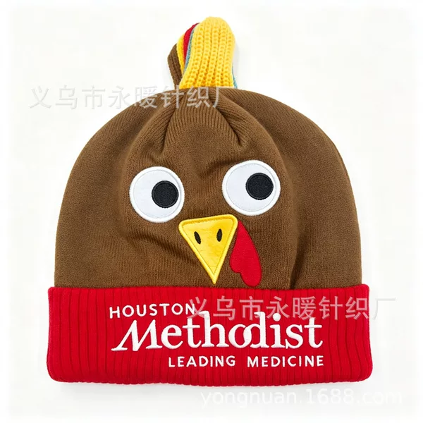 Thanksgiving cartoon turkey embroidered knitted beanie custom logo holiday event promotional gift woolen hat factory