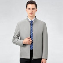 一件代发桑蚕丝男士夹克商务休闲薄款中老年干部男装宽松大码外套