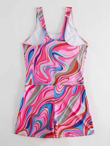 European and American-style new corrugated crewneck one-piece swimsuit for women—sleeveless, modest beach and hot spring swimwear.